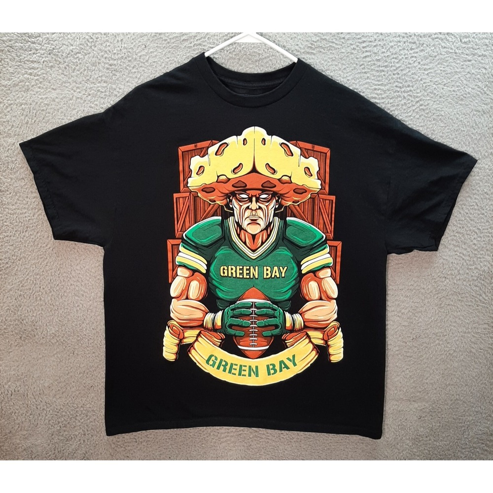 Green Bay Packers Shirt Adult XL Black Crewneck Tee Cheese Head NFL Football